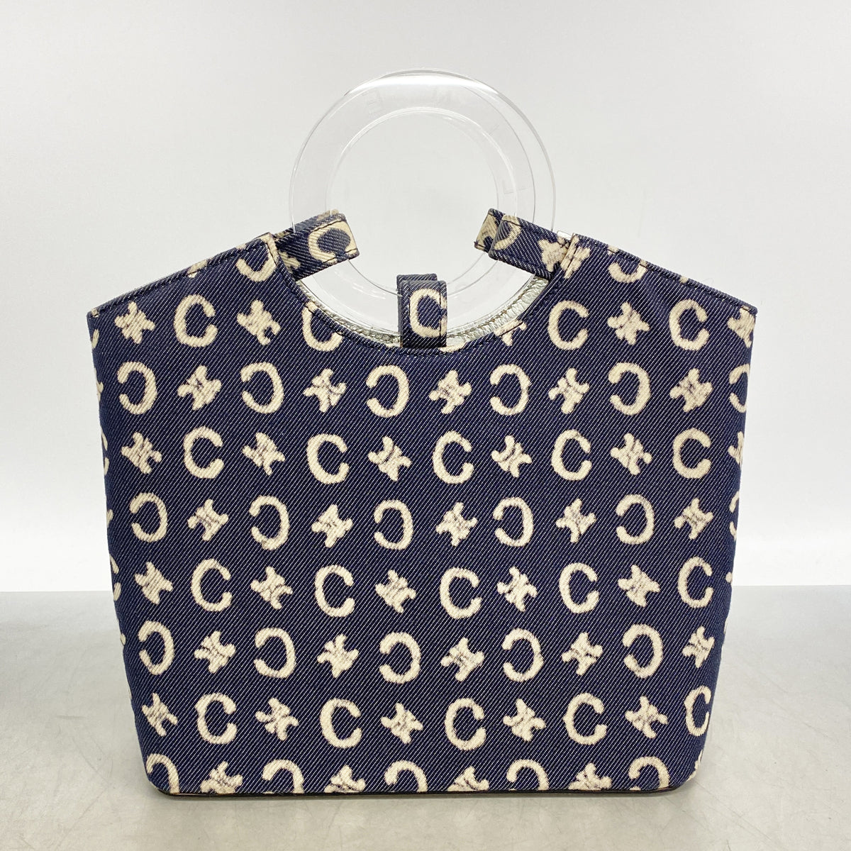 【6hb1247】セリーヌ ハンドバッグ Cマカダム デニム ネイビー シルバー金具【中古】レディース