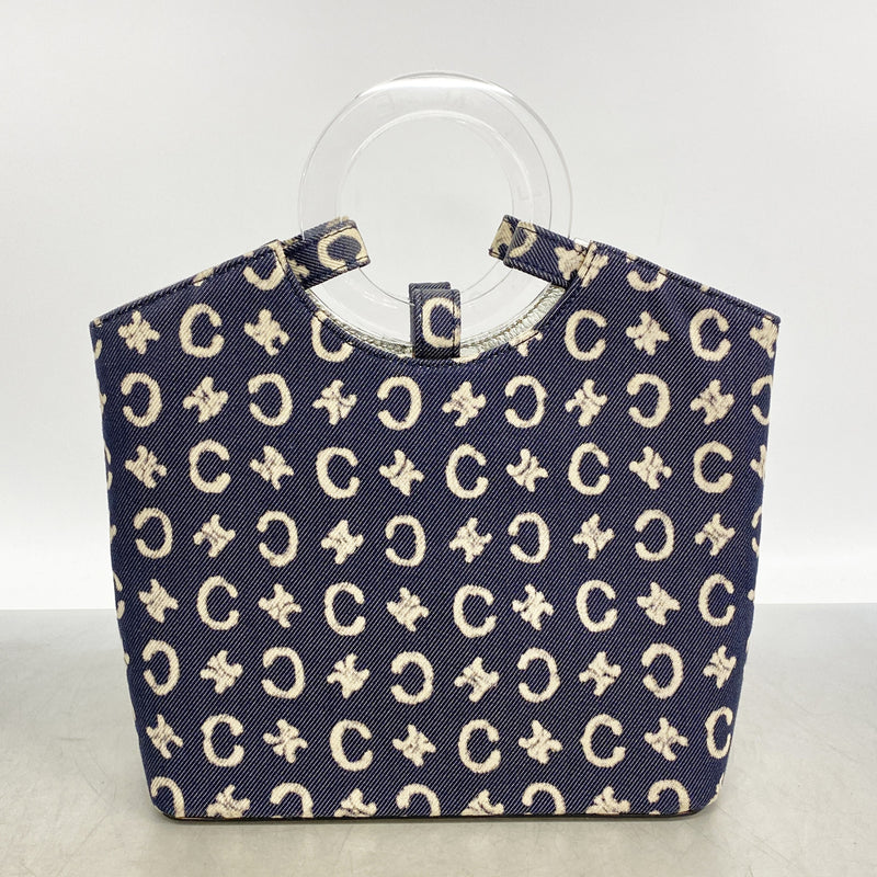 【6hb1247】セリーヌ ハンドバッグ Cマカダム デニム ネイビー シルバー金具【中古】レディース