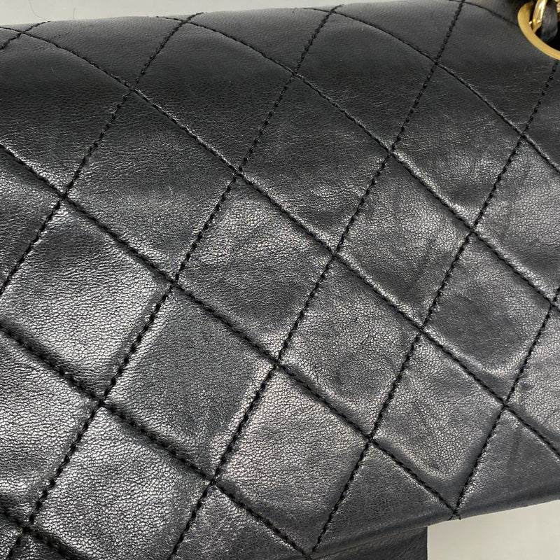 【6hb1248】シャネル ショルダーバッグ マトラッセ Wフラップ Wチェーン ラムスキン ブラック ゴールド金具【中古】レディース