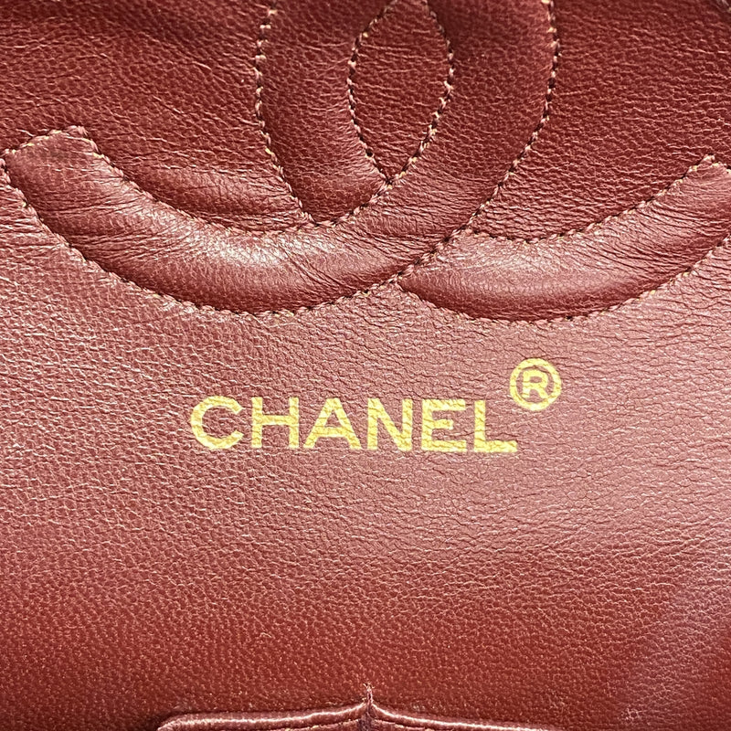 【6hb1248】シャネル ショルダーバッグ マトラッセ Wフラップ Wチェーン ラムスキン ブラック ゴールド金具【中古】レディース