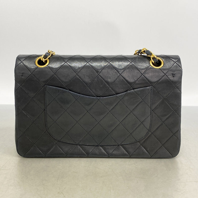 【6hb1248】シャネル ショルダーバッグ マトラッセ Wフラップ Wチェーン ラムスキン ブラック ゴールド金具【中古】レディース