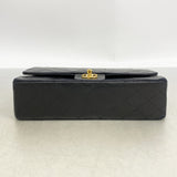 【6hb1248】シャネル ショルダーバッグ マトラッセ Wフラップ Wチェーン ラムスキン ブラック ゴールド金具【中古】レディース
