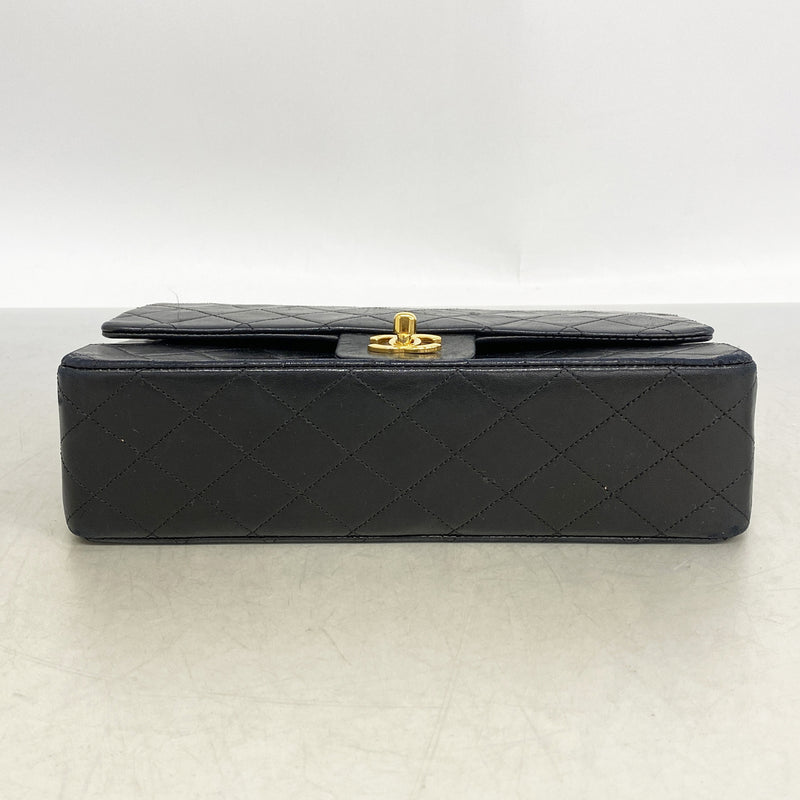 【6hb1248】シャネル ショルダーバッグ マトラッセ Wフラップ Wチェーン ラムスキン ブラック ゴールド金具【中古】レディース