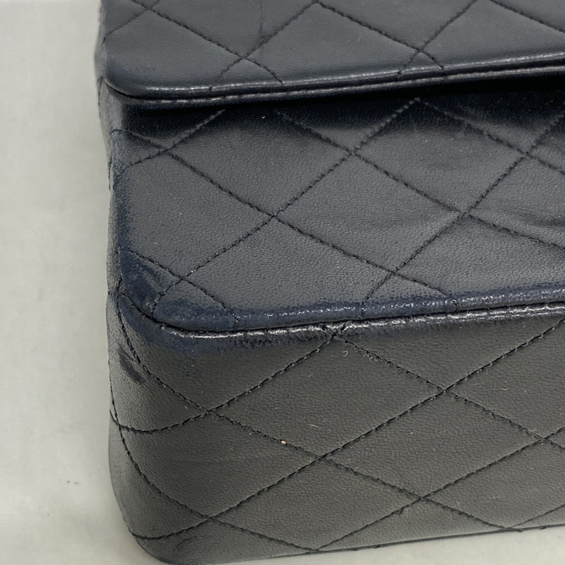 【6hb1248】シャネル ショルダーバッグ マトラッセ Wフラップ Wチェーン ラムスキン ブラック ゴールド金具【中古】レディース
