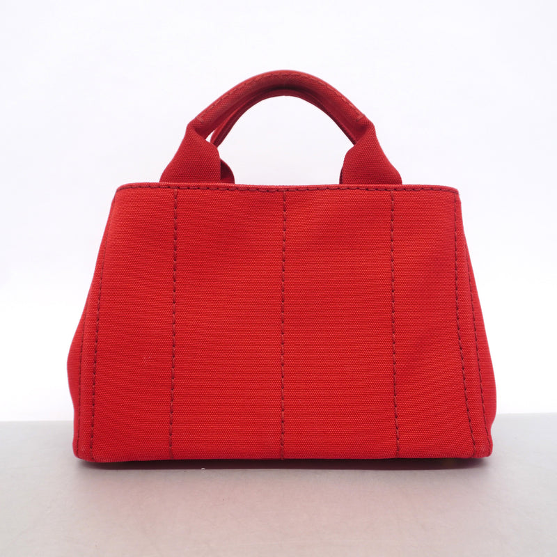 【6hb1336-k】プラダ トートバッグ カナパ キャンバス レッド ゴールド金具 2wayバッグ【中古】レディース