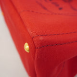 【6hb1336-k】プラダ トートバッグ カナパ キャンバス レッド ゴールド金具 2wayバッグ【中古】レディース