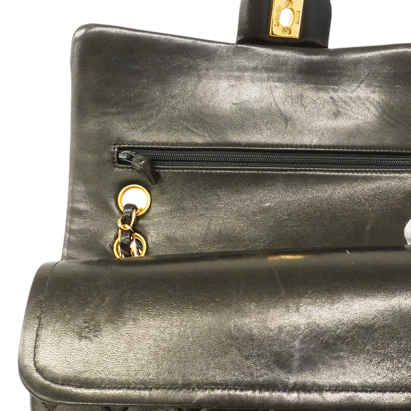 【6hb1350】シャネル ショルダーバッグ マトラッセ Wフラップ Wチェーン ラムスキン ブラック ゴールド金具【中古】レディース