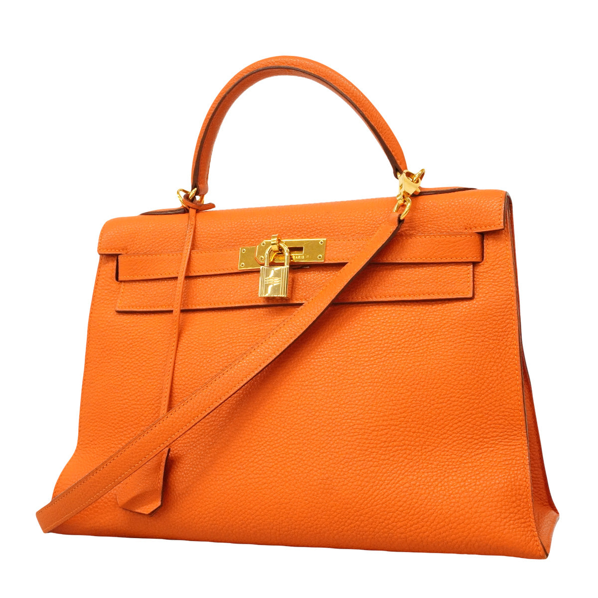 【6hb1352】エルメス ハンドバッグ ケリー32 トゴ オレンジ ゴールド金具 □H刻印 2wayバッグ【中古】レディース