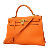 【6hb1352】エルメス ハンドバッグ ケリー32 トゴ オレンジ ゴールド金具 □H刻印 2wayバッグ【中古】レディース