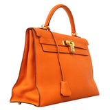 【6hb1352】エルメス ハンドバッグ ケリー32 トゴ オレンジ ゴールド金具 □H刻印 2wayバッグ【中古】レディース