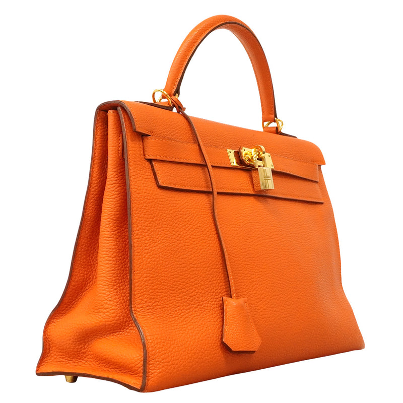 【6hb1352】エルメス ハンドバッグ ケリー32 トゴ オレンジ ゴールド金具 □H刻印 2wayバッグ【中古】レディース