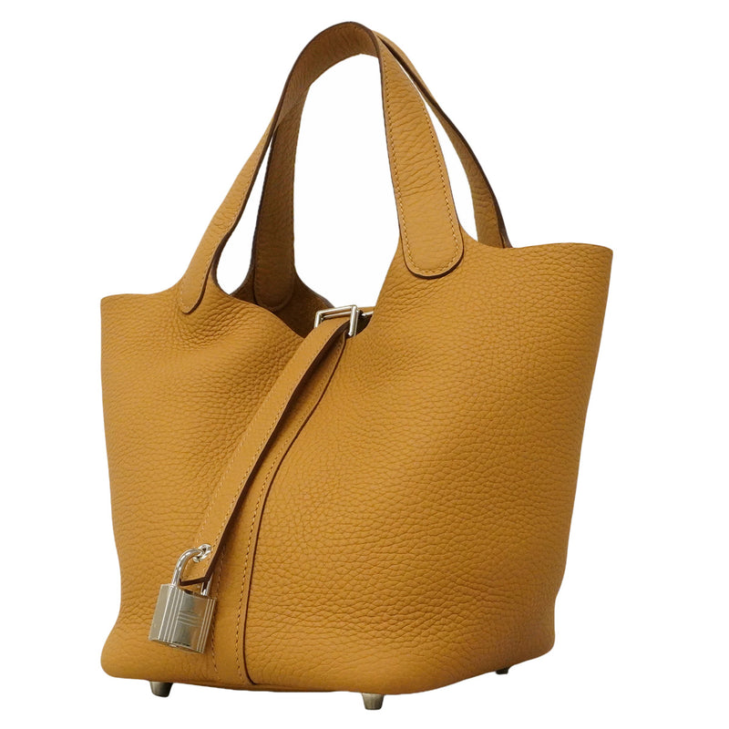 【6hb1353】エルメス ハンドバッグ ピコタンロックPM トリヨンクレマンス ビスキュイ シルバー金具 G刻印【中古】レディース