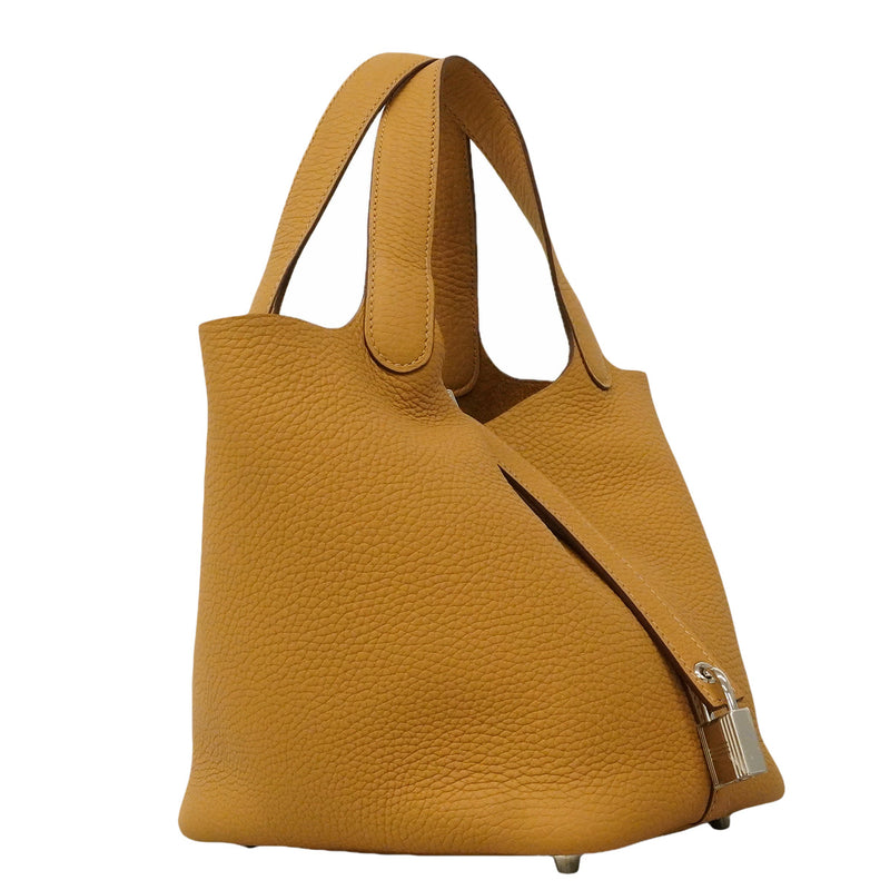 【6hb1353】エルメス ハンドバッグ ピコタンロックPM トリヨンクレマンス ビスキュイ シルバー金具 G刻印【中古】レディース