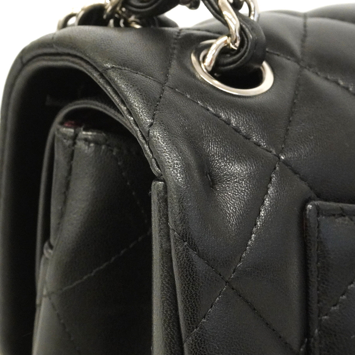 【6hb1355】シャネル ショルダーバッグ デカマトラッセ Wフラップ Wチェーン ラムスキン ブラック シルバー金具【中古】レディース