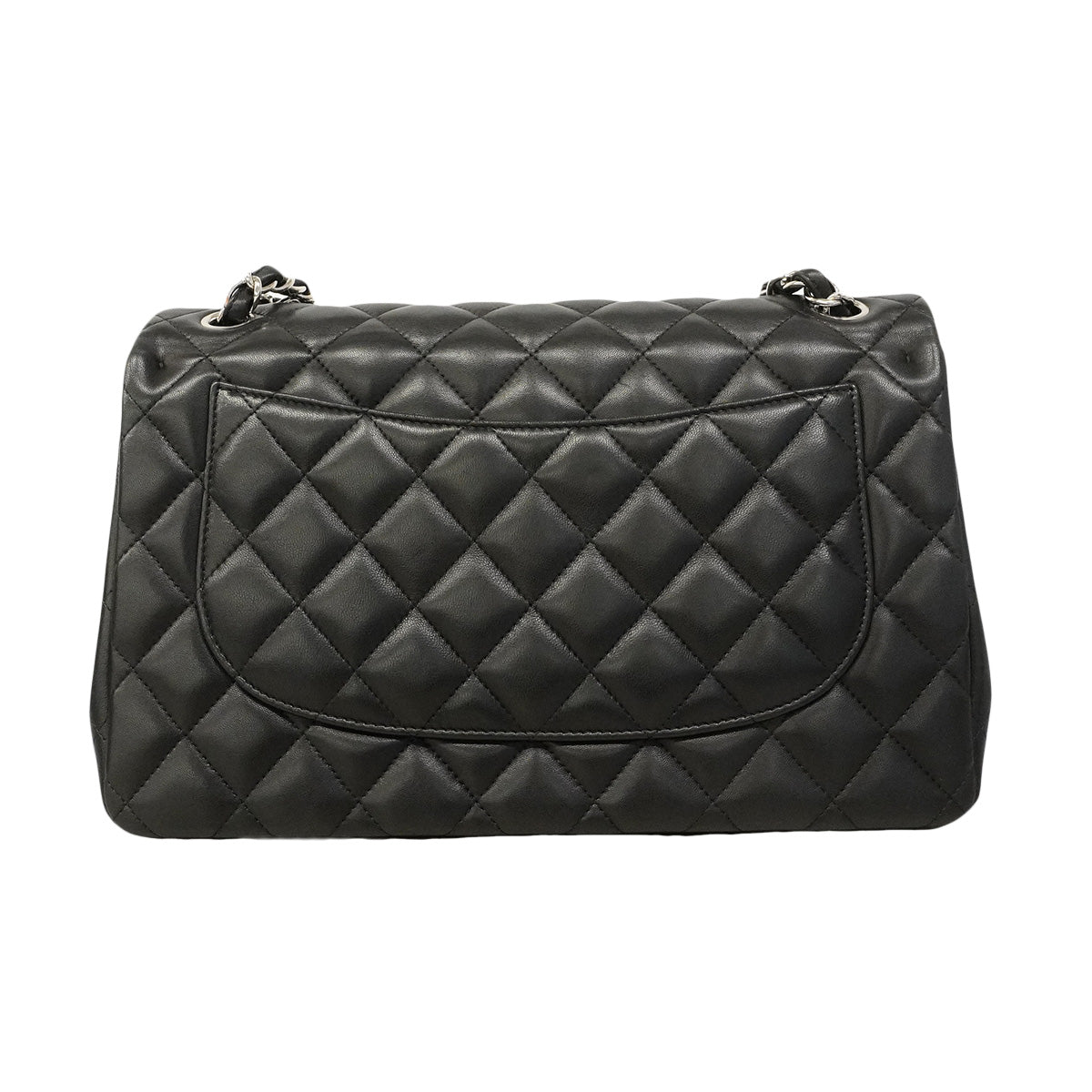 【6hb1355】シャネル ショルダーバッグ デカマトラッセ Wフラップ Wチェーン ラムスキン ブラック シルバー金具【中古】レディース