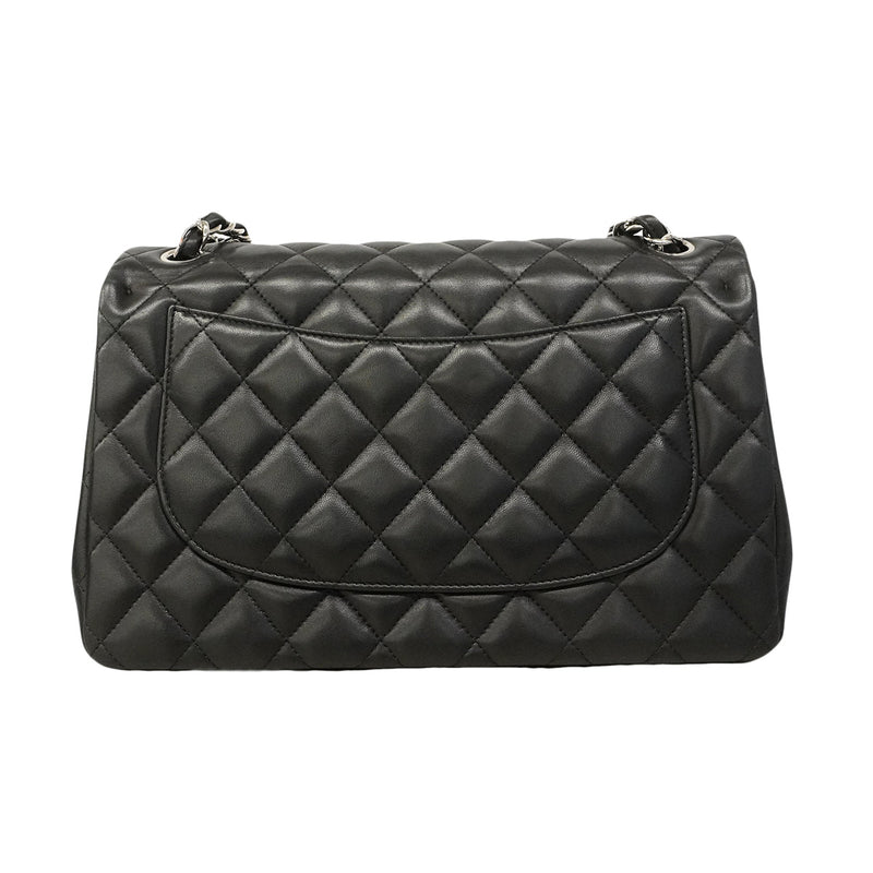 【6hb1355】シャネル ショルダーバッグ デカマトラッセ Wフラップ Wチェーン ラムスキン ブラック シルバー金具【中古】レディース