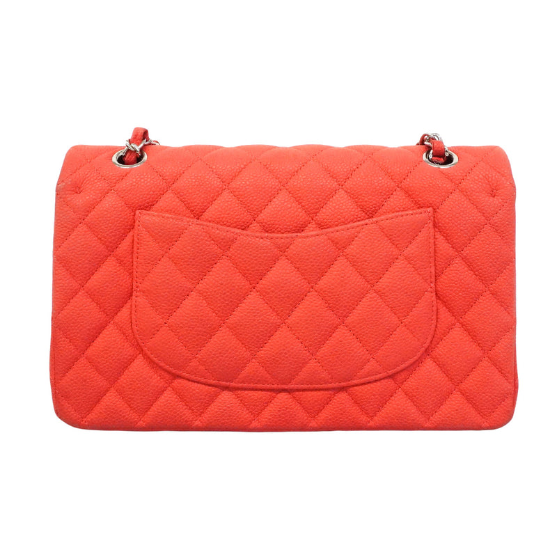 【6hb1356】シャネル ショルダーバッグ マトラッセ Wフラップ Wチェーン キャビアスキン レッド シルバー金具【中古】レディース