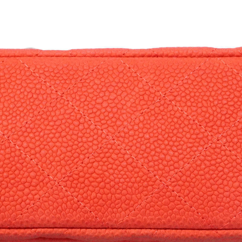 【6hb1356】シャネル ショルダーバッグ マトラッセ Wフラップ Wチェーン キャビアスキン レッド シルバー金具【中古】レディース