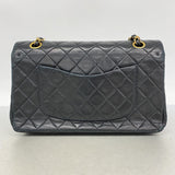 【6hb1390】シャネル ショルダーバッグ マトラッセ Wフラップ Wチェーン ラムスキン ブラック ゴールド金具【中古】レディース