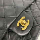 【6hb1390】シャネル ショルダーバッグ マトラッセ Wフラップ Wチェーン ラムスキン ブラック ゴールド金具【中古】レディース