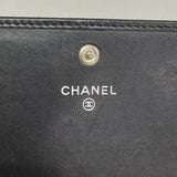 【6hb1392-k】シャネル 長財布 カンボン ラムスキン ブラック シルバー金具【中古】レディース