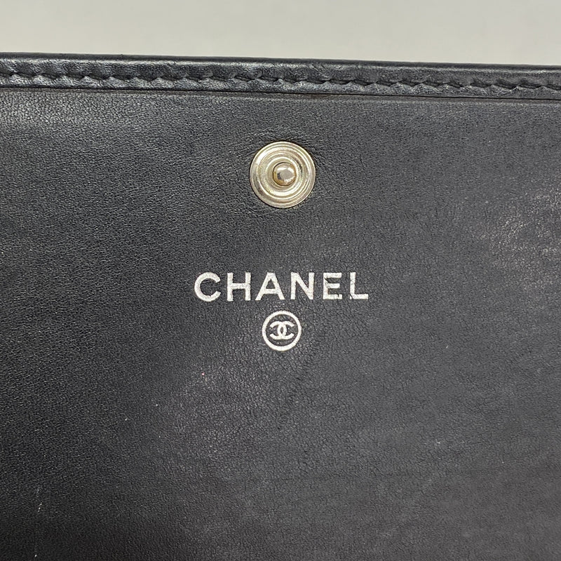 【6hb1392-k】シャネル 長財布 カンボン ラムスキン ブラック シルバー金具【中古】レディース
