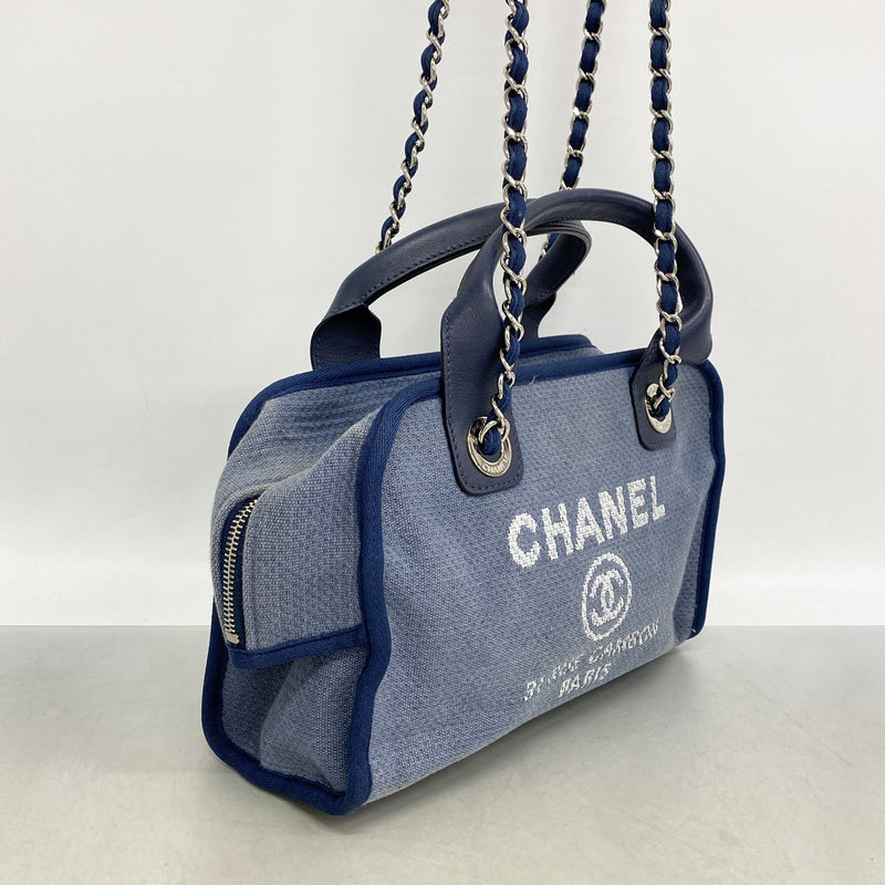 【6hb1402-k】シャネル ハンドバッグ ドーヴィル チェーンショルダー キャンバス ブルー シルバー金具 2wayバッグ【中古】レディース