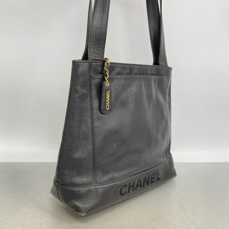 【6hb1418-k】シャネル トートバッグ キャビアスキン ブラック ゴールド金具【中古】レディース
