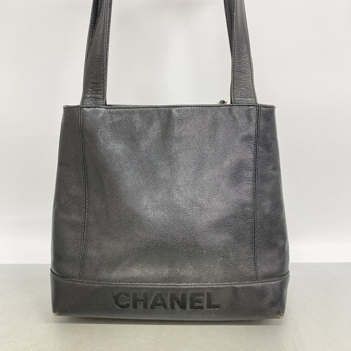 【6hb1418-k】シャネル トートバッグ キャビアスキン ブラック ゴールド金具【中古】レディース