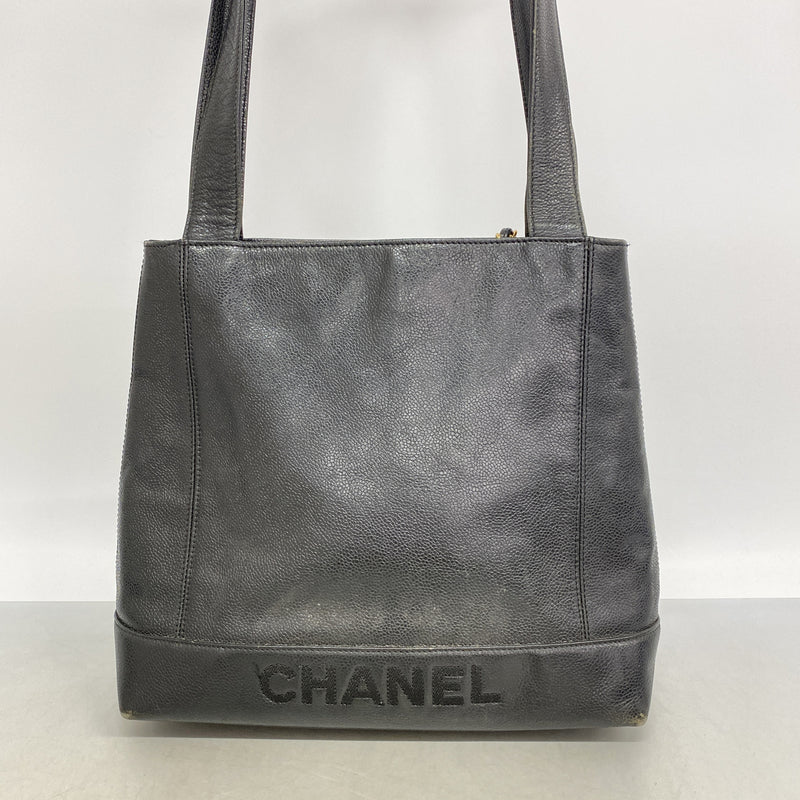 【6hb1418-k】シャネル トートバッグ キャビアスキン ブラック ゴールド金具【中古】レディース