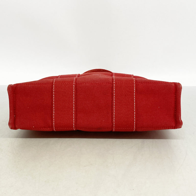 【6hb1427-k】エルメス トートバッグ ドーヴィルPM キャンバス レッド シルバー金具【中古】レディース