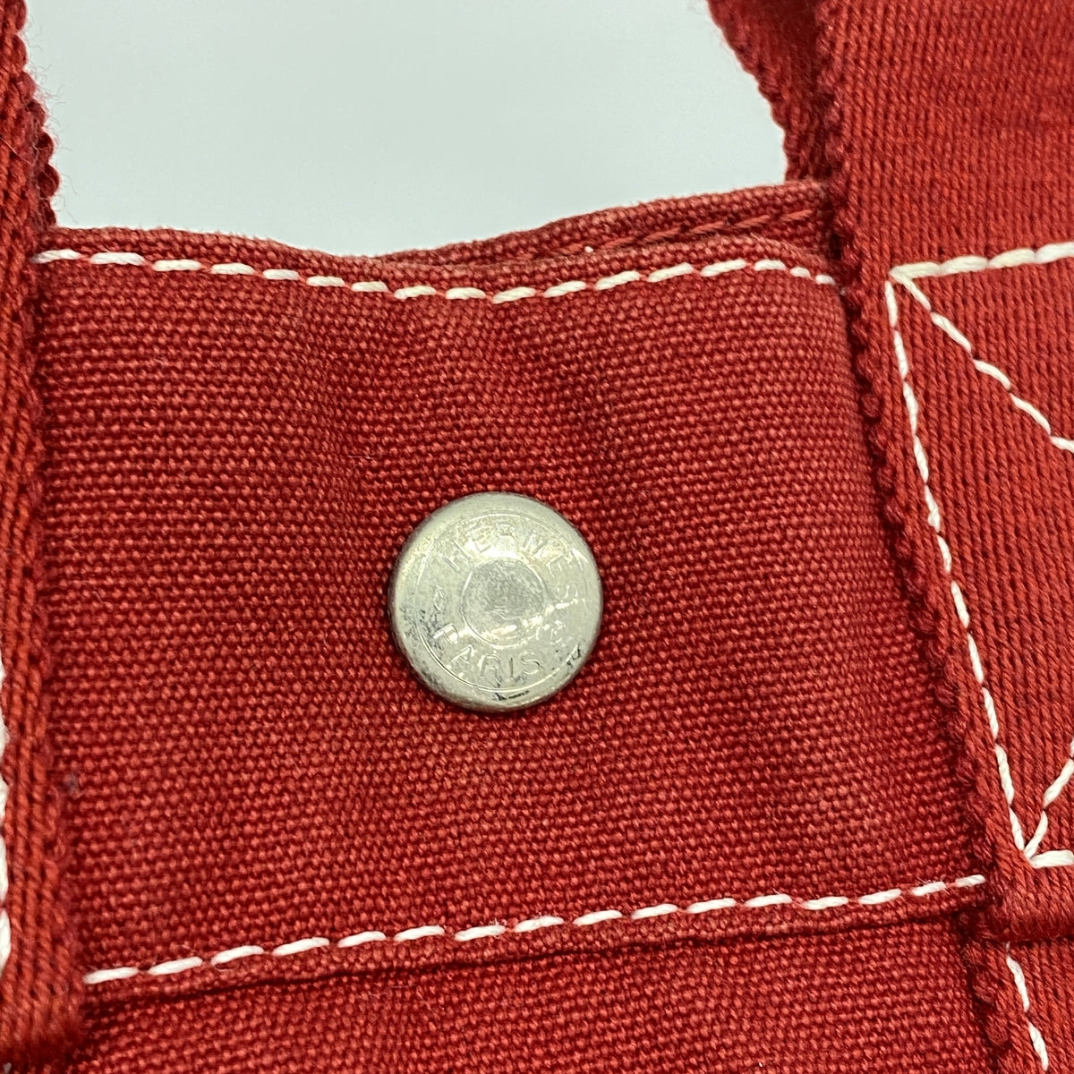 【6hb1427-k】エルメス トートバッグ ドーヴィルPM キャンバス レッド シルバー金具【中古】レディース