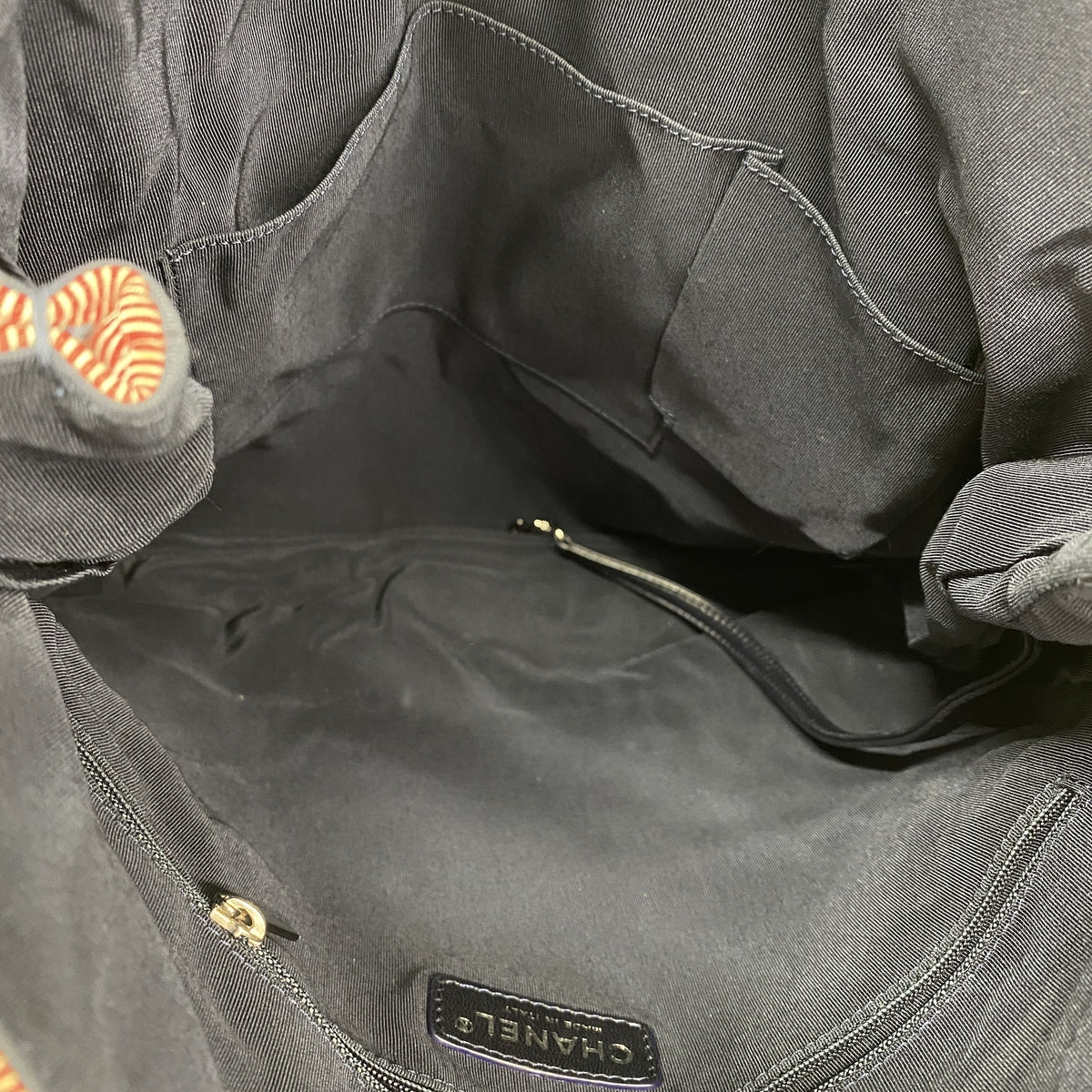 【6hb1428-k】シャネル チェーントート クルーズライン キャンバス ネイビー シルバー金具【中古】レディース