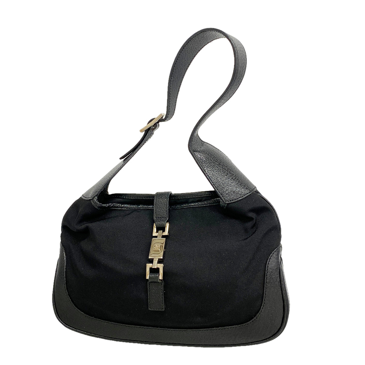 【6hb1430-k】グッチ ハンドバッグ ジャッキー 001 3735 ナイロンキャンバス ブラック シルバー金具【中古】レディース