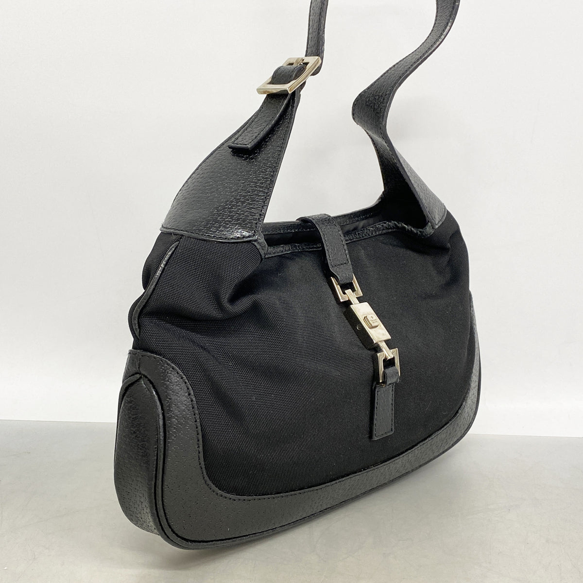【6hb1430-k】グッチ ハンドバッグ ジャッキー 001 3735 ナイロンキャンバス ブラック シルバー金具【中古】レディース