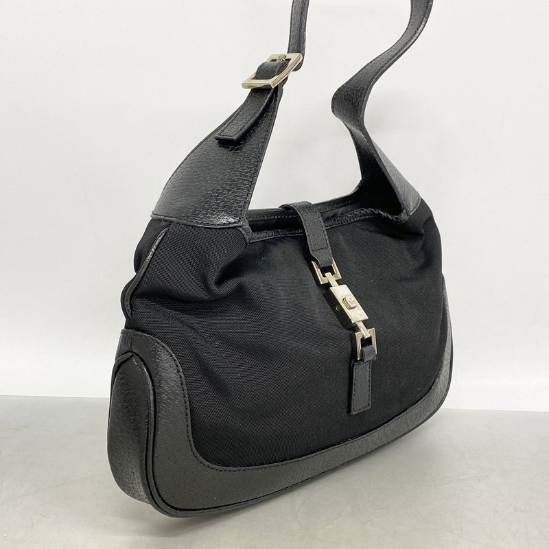 【6hb1430-k】グッチ ハンドバッグ ジャッキー 001 3735 ナイロンキャンバス ブラック シルバー金具【中古】レディース