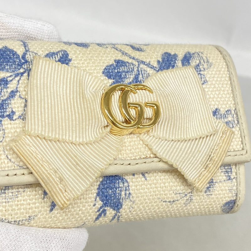【6hb1432-k】グッチ キーケース GGリボン 435818 キャンバス ベージュ ブルー ゴールド金具【中古】レディース