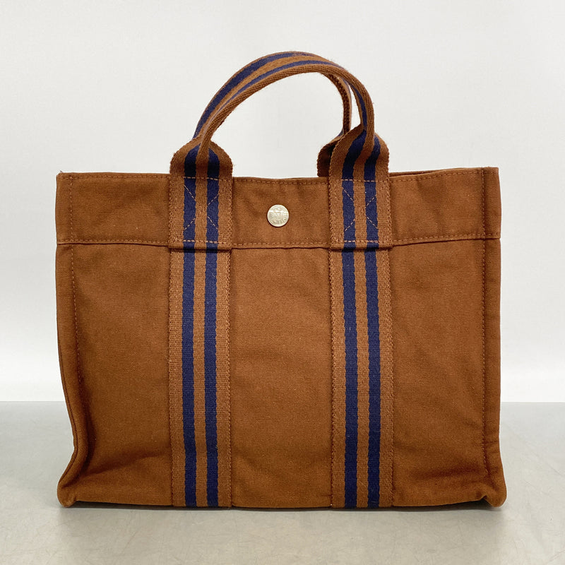 【6hb1447-k】エルメス トートバッグ フールトゥPM キャンバス ブラウン シルバー金具【中古】メンズ レディース ユニセックス