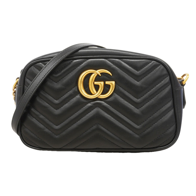 【6hb1461-k】グッチ ショルダーバッグ GGマーモント 447632 レザー ブラック ゴールド金具【中古】レディース