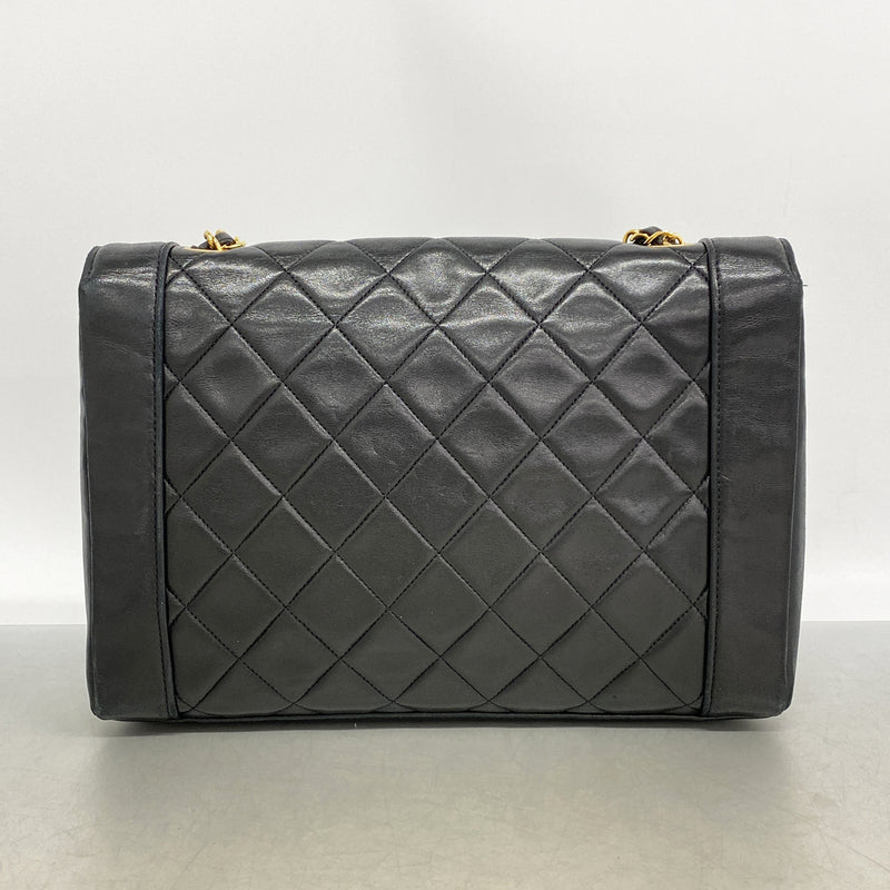 【6hb1467】シャネル ショルダーバッグ ダイアナ チェーンショルダー ラムスキン ブラック ゴールド金具【中古】レディース