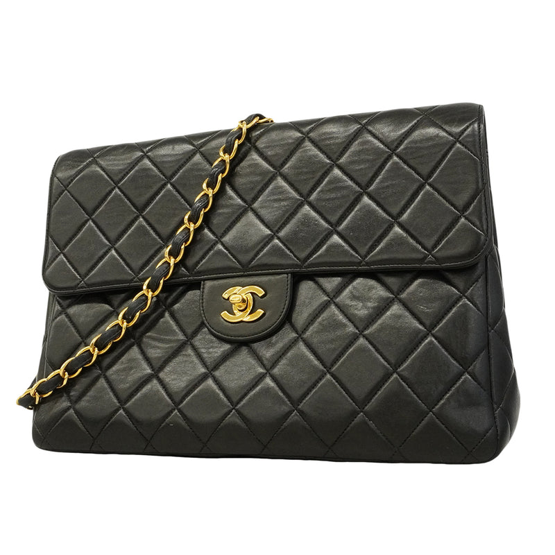 【6hb1478-k】シャネル ショルダーバッグ デカマトラッセ Wチェーン ブラック ゴールド金具【中古】レディース
