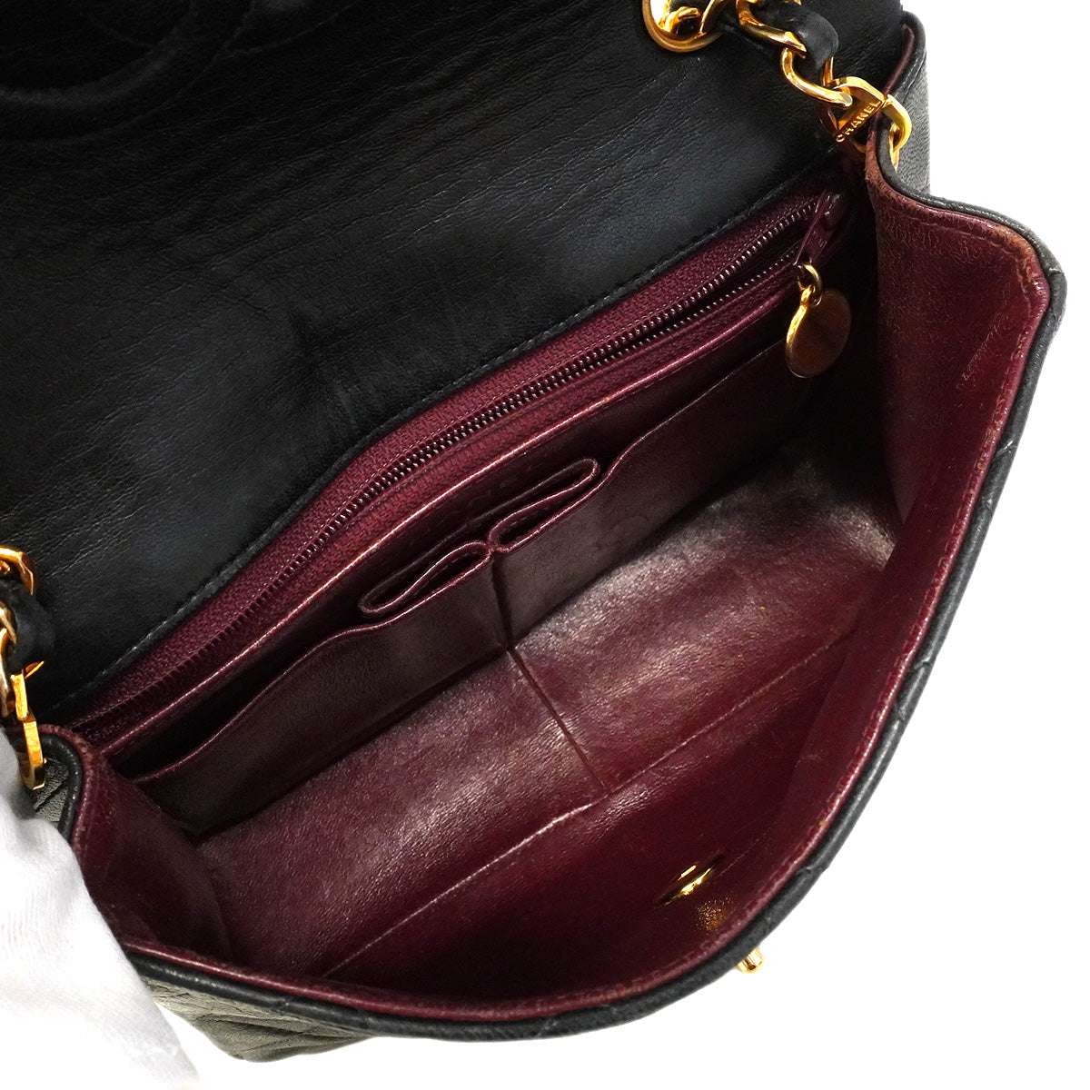 【6hb1480-k】シャネル ショルダーバッグ ミニマトラッセ チェーンショルダー ラムスキン ブラック ゴールド金具【中古】レディース