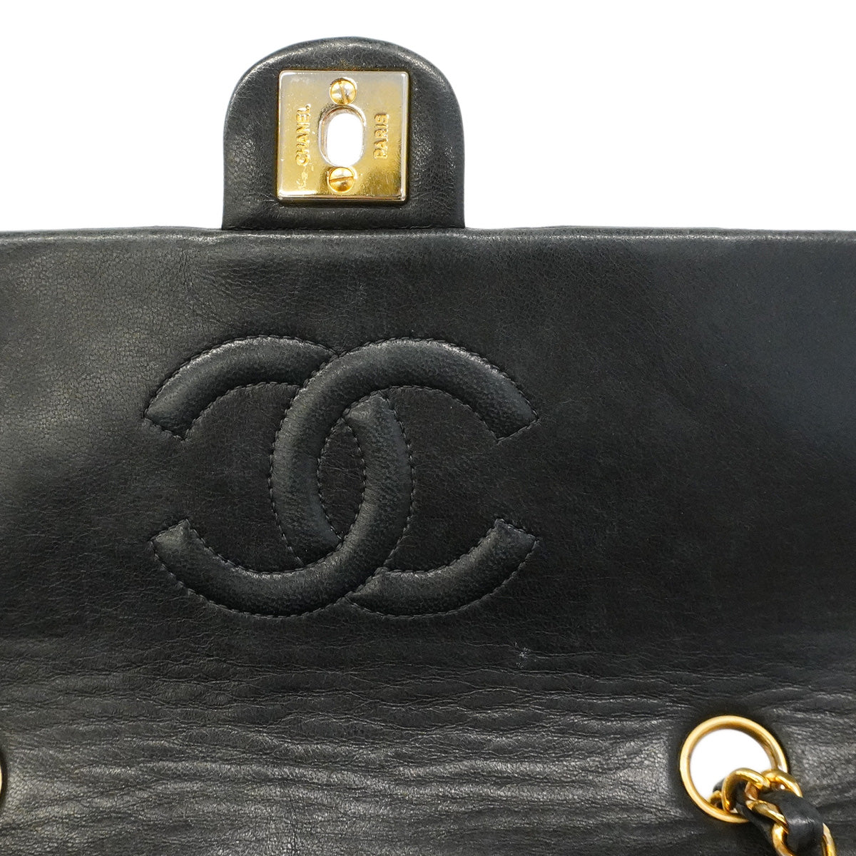 【6hb1480-k】シャネル ショルダーバッグ ミニマトラッセ チェーンショルダー ラムスキン ブラック ゴールド金具【中古】レディース