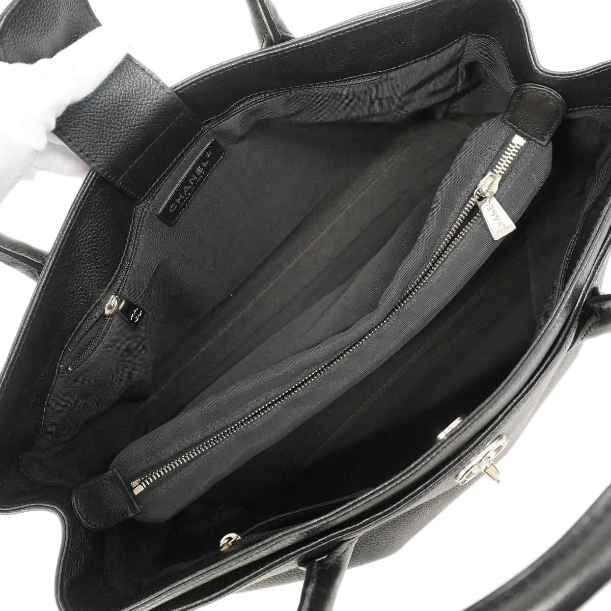 【6hb1482-k】シャネル トートバッグ エグゼクティブ レザー ブラック シルバー金具【中古】レディース