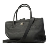 【6hb1482-k】シャネル トートバッグ エグゼクティブ レザー ブラック シルバー金具【中古】レディース