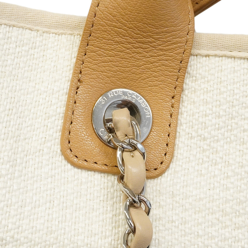 【6hb1483-k】シャネル ハンドバッグ ドーヴィル チェーンショルダー キャンバス ベージュ シルバー金具 2wayバック【中古】レディース