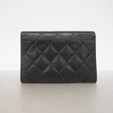 【6hc1492-k】シャネル 財布 カンボン ラムスキン ブラック シルバー金具【中古】レディース