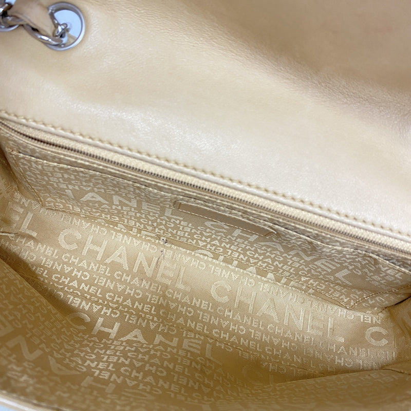 【6hc1504-k】シャネル ショルダーバッグ ワイルドステッチ Wチェーン ラムスキン ベージュ シルバー金具【中古】レディース