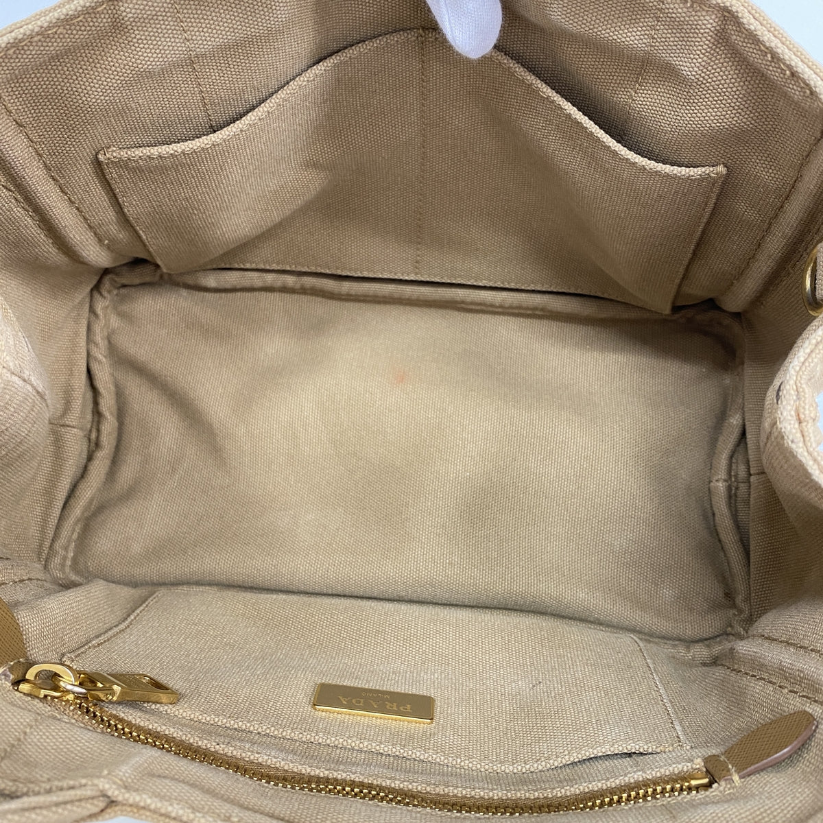 【6hc1506-k】プラダ トートバッグ カナパ キャンバス ブラウン ゴールド金具【中古】レディース