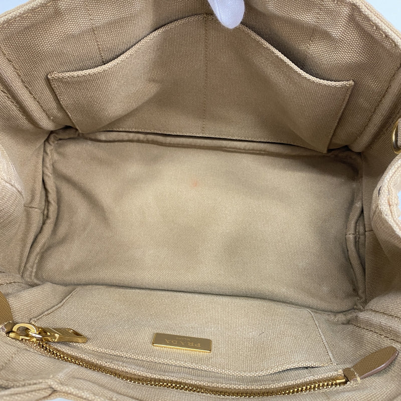 【6hc1506-k】プラダ トートバッグ カナパ キャンバス ブラウン ゴールド金具【中古】レディース